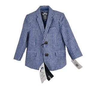 Appaman Boys‎ Sport Coat Jacket Linen Blend Size 3T Cabana Stripe Blue White New